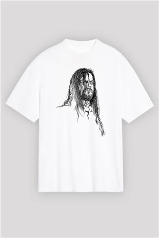 Undertaker Baskılı Beyaz Unisex Oversize Tişört - Tshirt