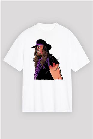 Undertaker Baskılı Beyaz Unisex Oversize Tişört - Tshirt