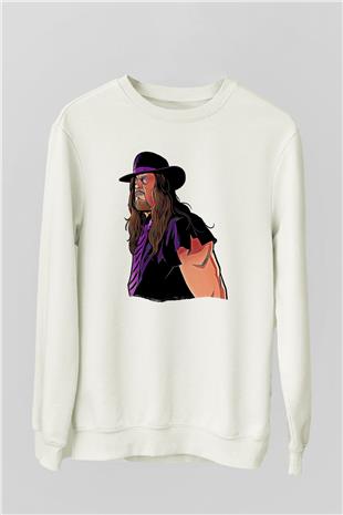 Undertaker Baskılı Beyaz Unisex Sweatshirt