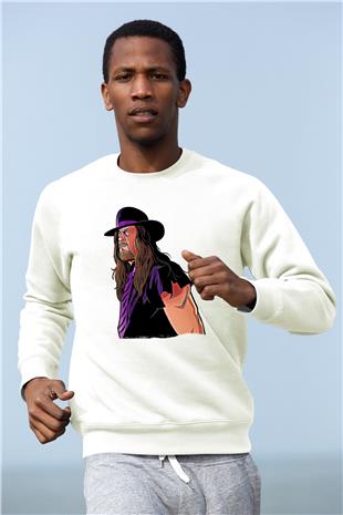 Undertaker Baskılı Beyaz Unisex Sweatshirt