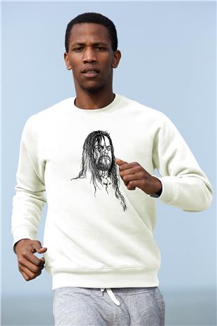 Undertaker Baskılı Beyaz Unisex Sweatshirt