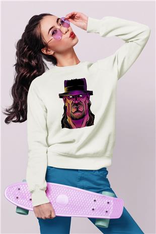 Undertaker Baskılı Beyaz Unisex Sweatshirt