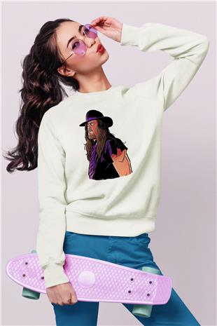 Undertaker Baskılı Beyaz Unisex Sweatshirt