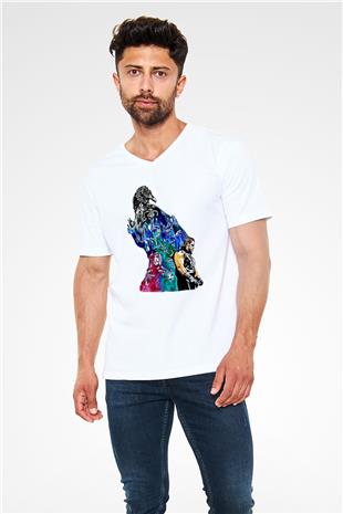 Undertaker Baskılı Beyaz Unisex V Yaka Tişört - Tshirt
