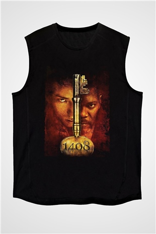 Unisex 1408 Baskılı Siyah Kolsuz T-shirt