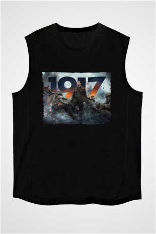Unisex 1917 Baskılı Siyah Kolsuz Tshirt