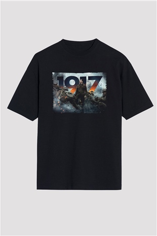 Unisex 1917 Baskılı Siyah Oversize Tshirt