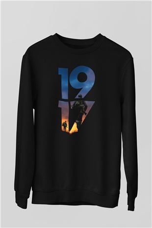 Unisex 1917 Baskılı Siyah Sweatshirt