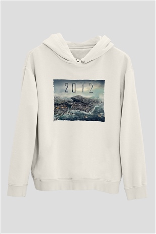 Unisex 2012 Baskılı Beyaz Kapüşonlu Sweatshirt