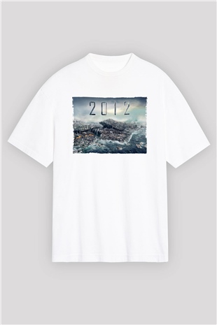 Unisex 2012 Baskılı Beyaz Oversize Oversize T-shirt