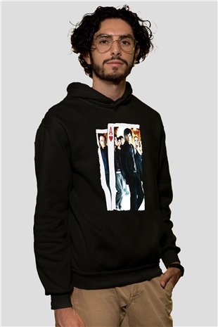 Unisex 21 Baskılı Siyah Kapüşonlu Sweatshirt