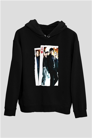 Unisex 21 Baskılı Siyah Kapüşonlu Sweatshirt