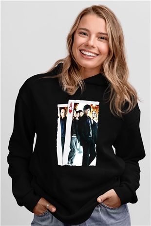 Unisex 21 Baskılı Siyah Kapüşonlu Sweatshirt