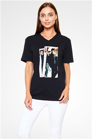 Unisex 21 Baskılı Siyah V Yaka Tişört
