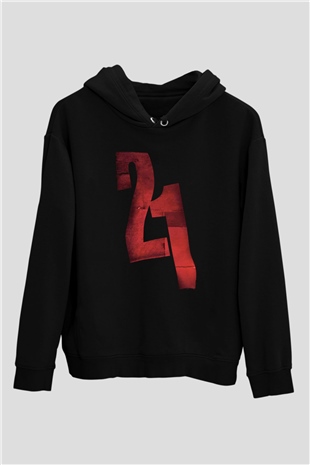 Unisex 21 Grams Baskılı Siyah Kapüşonlu Sweatshirt