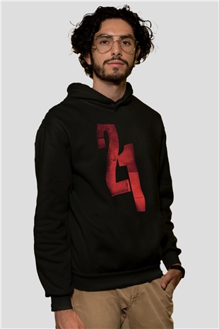 Unisex 21 Grams Baskılı Siyah Kapüşonlu Sweatshirt