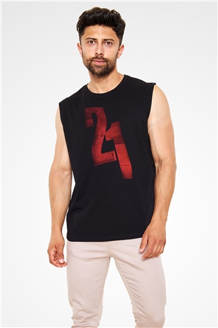 Unisex 21 Grams Baskılı Siyah Kolsuz T-shirt