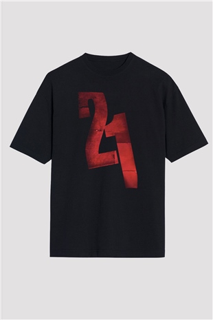 Unisex 21 Grams Baskılı Siyah Oversize T-shirt