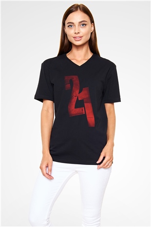 Unisex 21 Grams Baskılı Siyah V Yaka T-shirt
