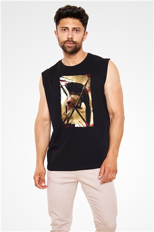 Unisex 300 Baskılı Siyah Kolsuz Tişört
