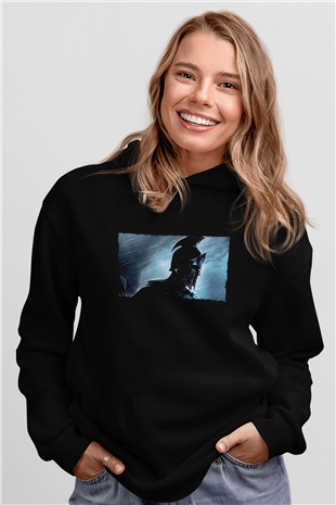 Unisex 300 Bir İmparatorluğun Yükselişi Baskılı Siyah Kapüşonlu Sweatshirt