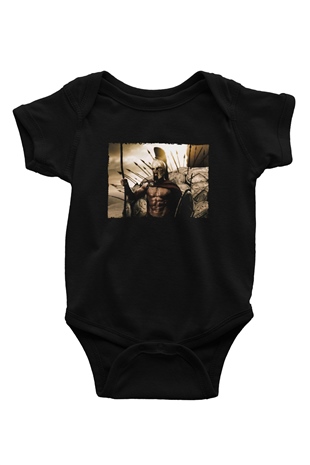 Unisex 300 Spartalı Baskılı Siyah Bebek Body - Zıbın