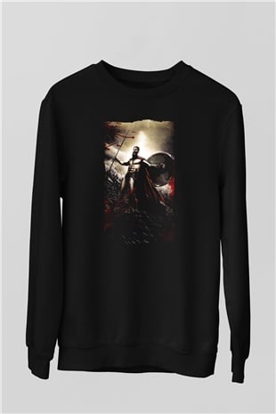 Unisex 300 Spartalı Baskılı Siyah Sweatshirt