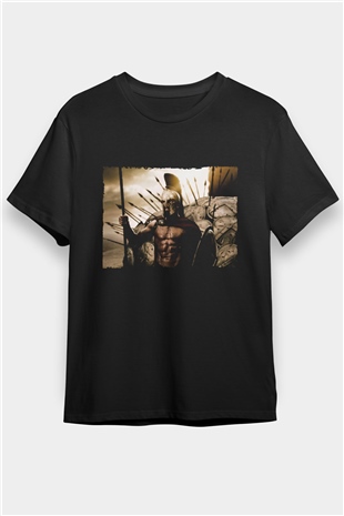 300 Spartalı Baskılı Siyah T-shirt