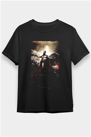 300 Spartalı Baskılı Siyah Tshirt