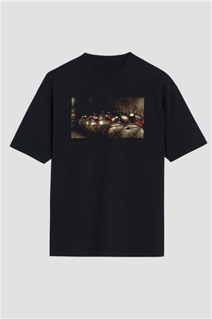 Unisex 300 SpartalıBaskılı Siyah Oversize Tshirt