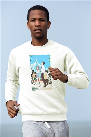 Unisex A Silent Voice Baskılı Beyaz Sweatshirt