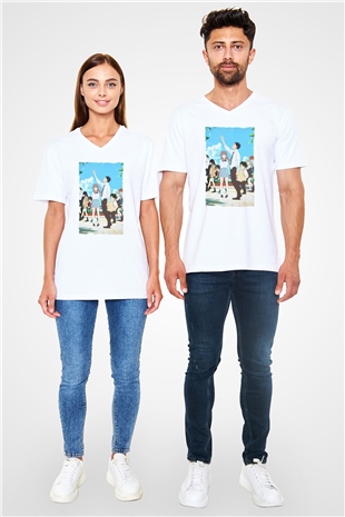 Unisex A Silent Voice Baskılı Beyaz V Yaka Tshirt