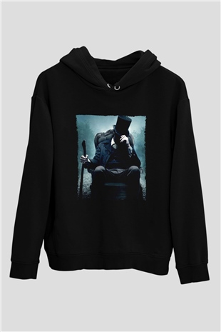 Unisex Abraham Lincoln Vampir Avcısı (Abraham Lincoln Vampire Hunter) Baskılı Siyah Kapüşonlu Sweatshirt