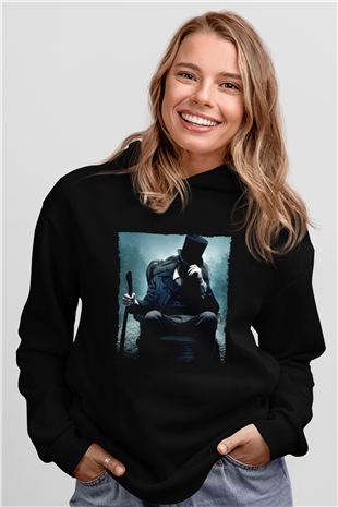 Unisex Abraham Lincoln Vampir Avcısı (Abraham Lincoln Vampire Hunter) Baskılı Siyah Kapüşonlu Sweatshirt
