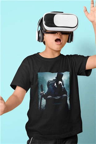 Unisex Abraham Lincoln Vampir Avcısı (Abraham Lincoln Vampire Hunter) Baskılı Siyah Çocuk T-shirt
