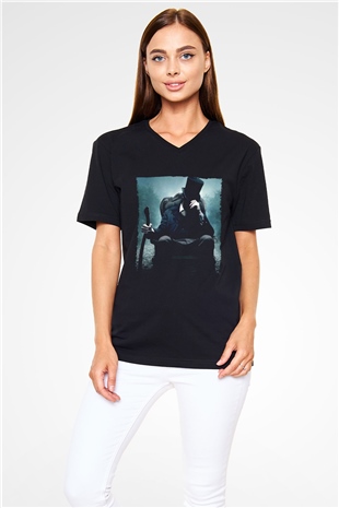Unisex Abraham Lincoln Vampir Avcısı (Abraham Lincoln Vampire Hunter) Baskılı Siyah V Yaka T-shirt
