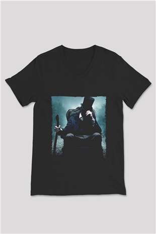Unisex Abraham Lincoln Vampir Avcısı (Abraham Lincoln Vampire Hunter) Baskılı Siyah V Yaka T-shirt