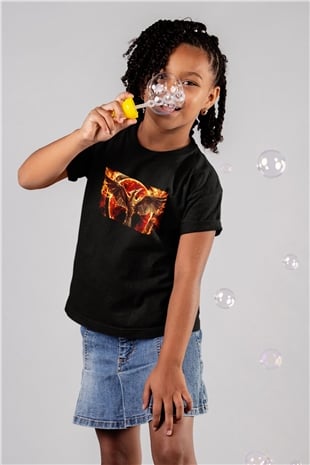 Unisex Açlık Oyunları (The Hunger Games) Baskılı Siyah Çocuk Tshirt