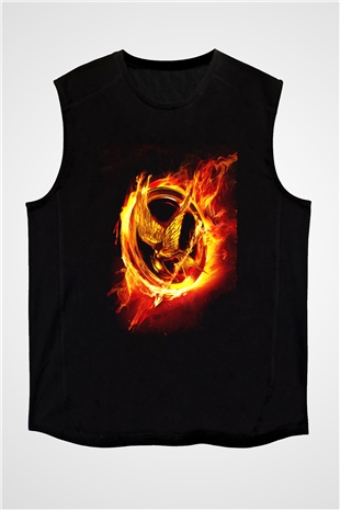 Unisex Açlık Oyunları (The Hunger Games) Baskılı Siyah Kolsuz T-shirt