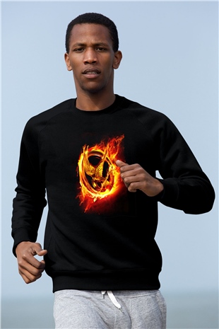 Unisex Açlık Oyunları (The Hunger Games) Baskılı Siyah Sweatshirt