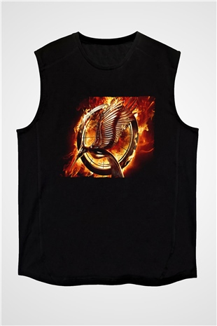 Unisex Açlık Oyunları (The Hunger Games) Baskılı Siyah Unisex Kolsuz Tişört