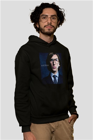 Unisex Adam Driver Baskılı Siyah Kapüşonlu Sweatshirt