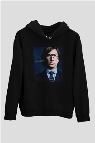 Unisex Adam Driver Baskılı Siyah Kapüşonlu Sweatshirt