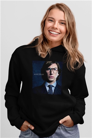 Unisex Adam Driver Baskılı Siyah Kapüşonlu Sweatshirt