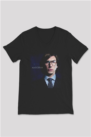Unisex Adam Driver Baskılı Siyah V Yaka Tişört