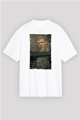 Unisex Akıl Oyunları - A Beautiful Mind Baskılı Beyaz Oversize Oversize T-shirt