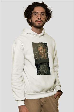 Unisex Akıl Oyunları - A Beautiful Mind Baskılı Beyaz Kapüşonlu Sweatshirt