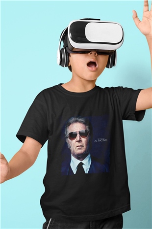 Unisex Al Pacino Baskılı Siyah Çocuk T-Shirt