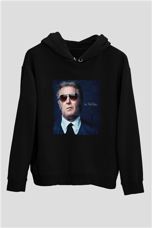 Unisex Al Pacino Baskılı Siyah Kapüşonlu Sweatshirt