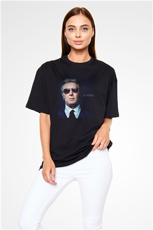 Unisex Al Pacino Baskılı Siyah Oversize T-shirt